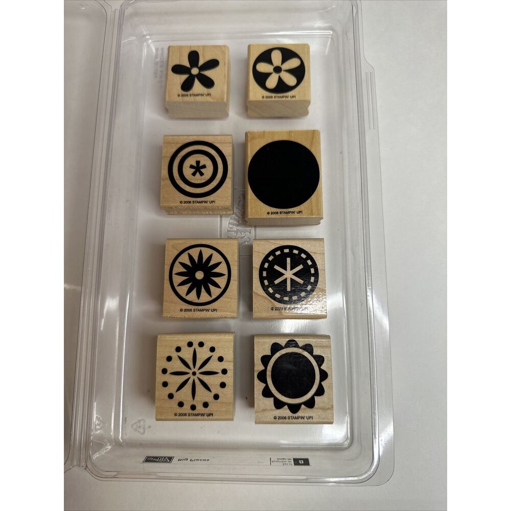 Stampin Up! BIG‎ PIECES Wood Stamp Set of 8 Flowers, Circles, Dots